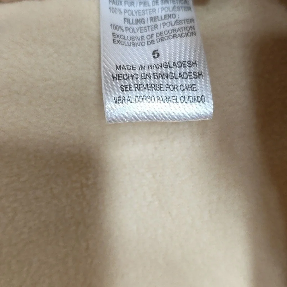 Nicole Miller-Tan Puffer Coat with Metallic Gold Flower Design. Size 5